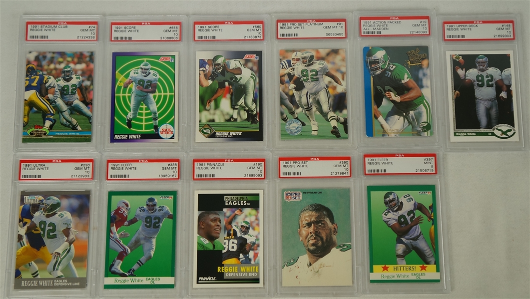 Reggie White Collection of 11 PSA Graded 1991 Football Cards 