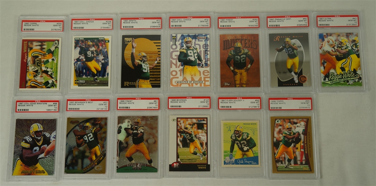 Reggie White Collection of 13 PSA Graded 1997-1998 Football Cards 
