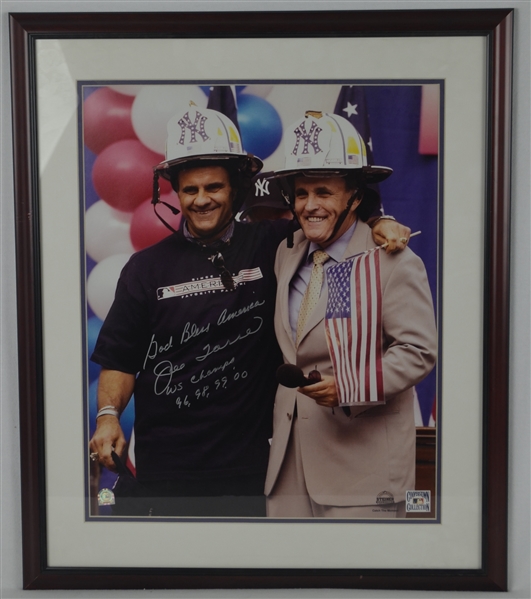 Joe Torre & Rudy Giuliani Autographed & Inscribed “God Bless America WS Champs 96, 98, 99, 00” 
