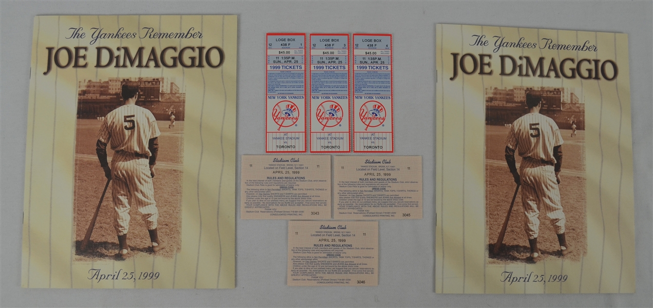 Lot of 2 Magazines & Tickets From 1999 Joe DiMaggio Day 