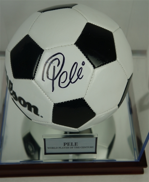 Pele Autographed Soccer Ball w/Display Case