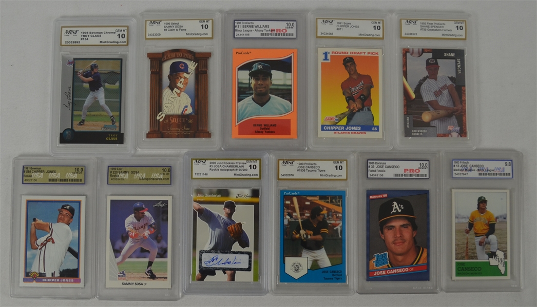 MLB Collection of 11 Graded Cards w/Chipper Jones