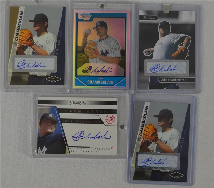 Joba Chamberlain Lot of 5 Autographed Rookie Insert Cards 