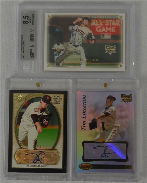 Tim Lincecum Lot of 3 Autographed Rookie Cards 