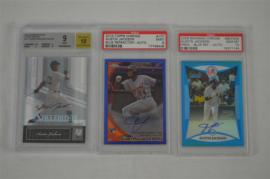 Austin Jackson Lot of 3 Autographed BGS Graded Cards 