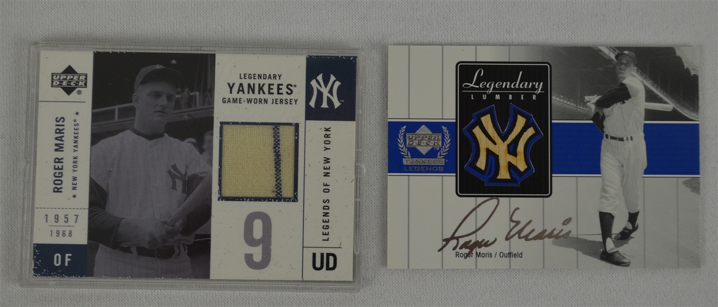 Roger Maris Lot of 2 Game Used Jersey & Bat Cards 