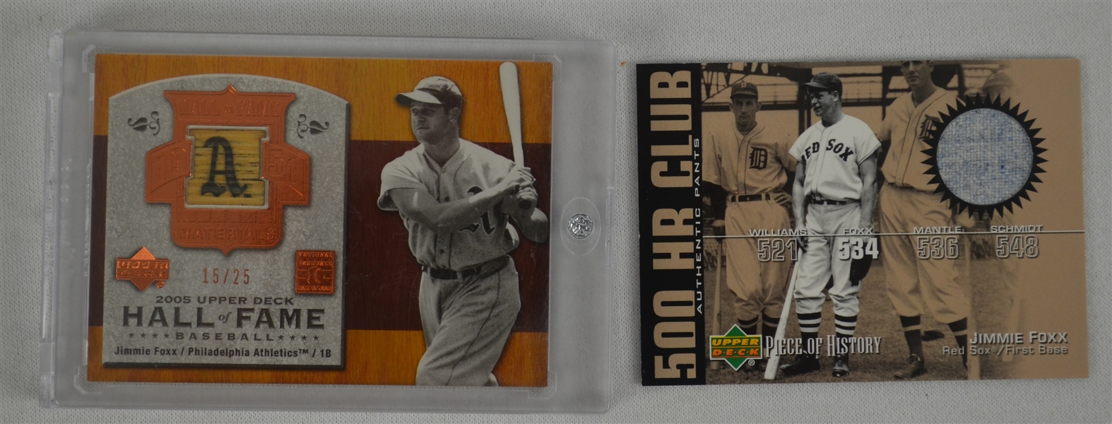 Jimmie Foxx Lot of 2 Game Used Jersey & Bat Cards 