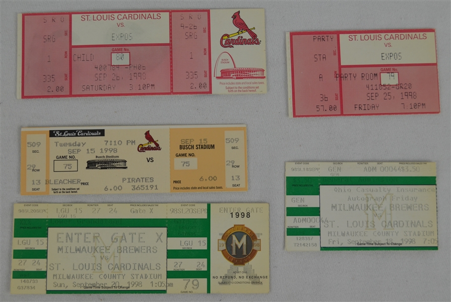 Mark McGwire 1998 Lot of 5 Tickets From HRs #63-68 