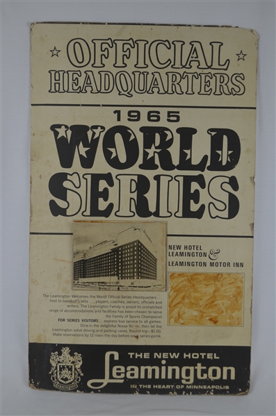 Rare 1965 World Series LA Dodgers vs Minnesota Twins Leaminton Hotel Display 