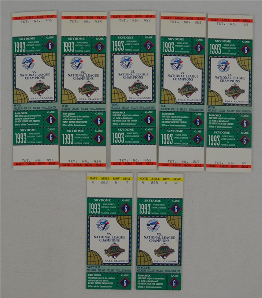 Collection of 7 Tickets From 1996 World Series Game 6 Joe Carter HR
