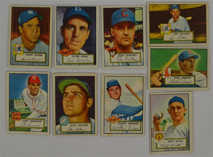 Collection of 9 MLB 1952 Topps Baseball Cards