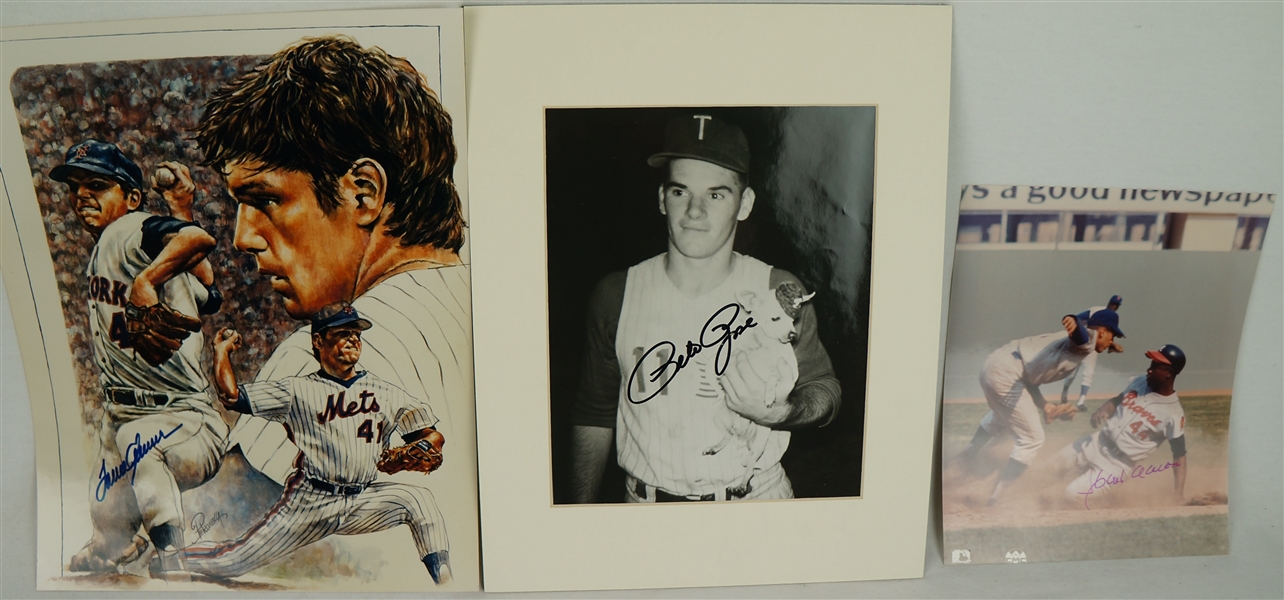 MLB Lot of 3 Autographed Photos w/Hank Aaron