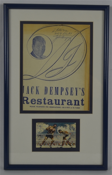 Jack Dempsey Autographed Restaurant Menu & Card Display