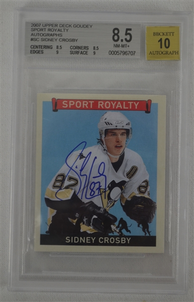 Sidney Crosby 2007 Upper Deck Sport Royalty Autographs Signed Card BGS 8.5
