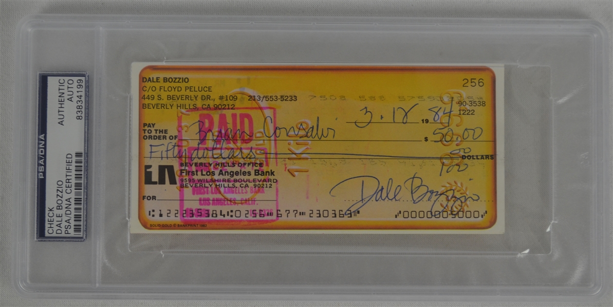 Dale Bozzio 1984 Signed Check PSA/DNA Encapsulated