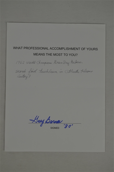 Gary Barnes Green Bay Packers Hand Written & Signed Letter 
