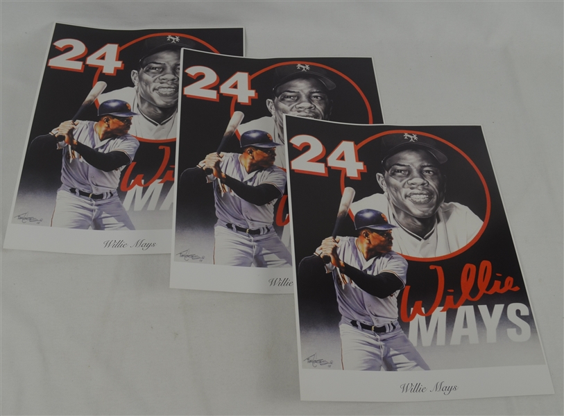 Willie Mays Lot of 3 Tim Cortes Fine Art Lithographs