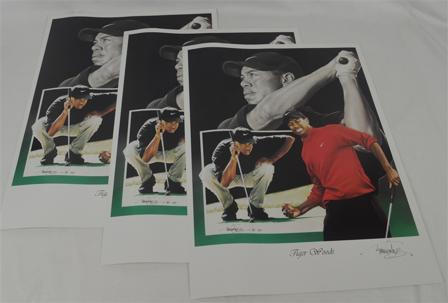 Tiger Woods Lot of 3 Tim Cortes Fine Art Lithographs
