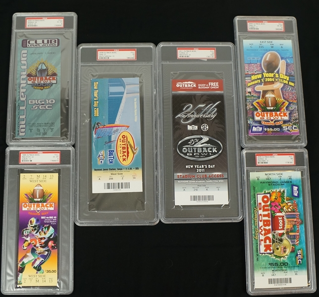 Outback Bowl Game Lot of 6 Full PSA Graded Tickets 