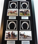 Triple Crown Signed Horse SHoe Display Signed by 4 Jockeys Secretariat, Seattle Slew, American Phroah