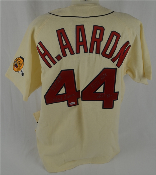 Hank Aaron 1963 Milwaukee Braves Mitchell & Ness Autographed & Inscribed Career Stat Jersey 