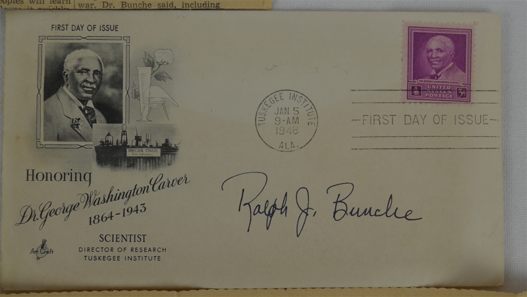 Ralph Bunche Signed 1948 First Day Cover