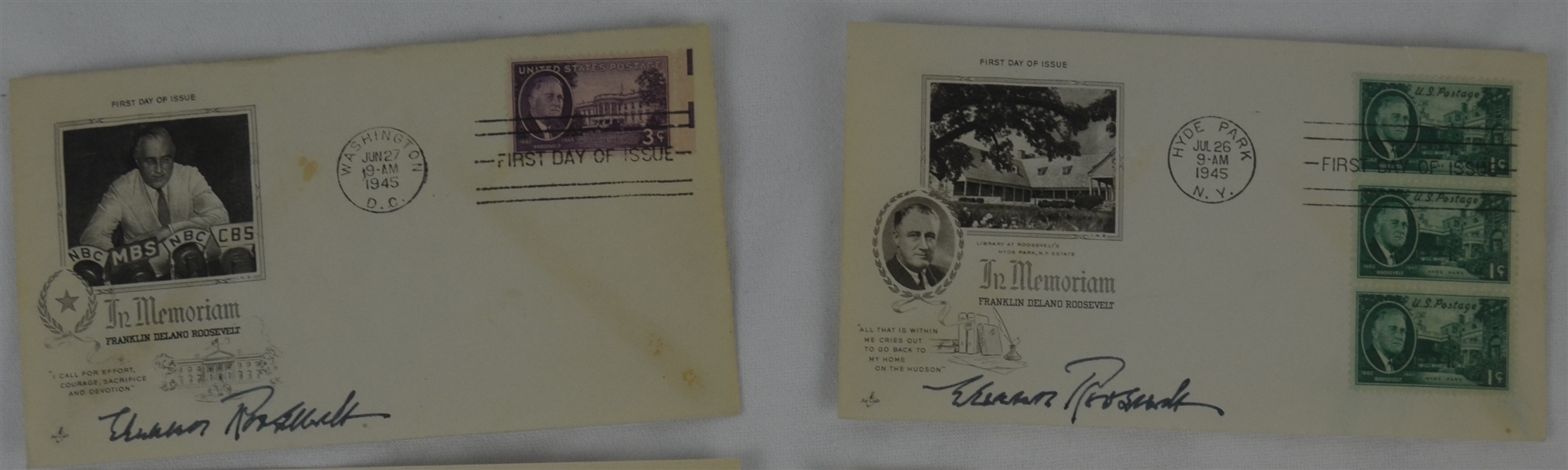 Eleanor Roosevelt Lot of 2 Signed 1945 First Day Covers