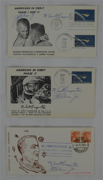John Glenn & Scott Carpenter Lot of 3 Signed 1962 First Day Covers