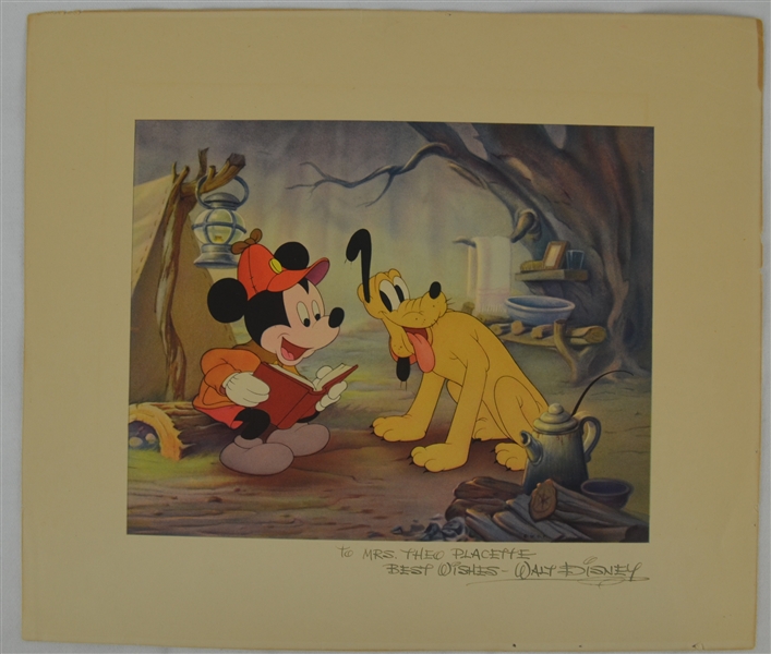 Walt Disney Autographed Inscribed Mickey Mouse & Pluto Print