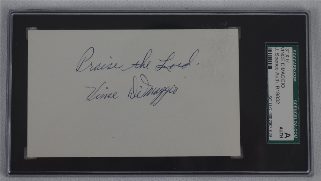 Vince DiMaggio Signed 3x5 Index Card SGC Authenticated