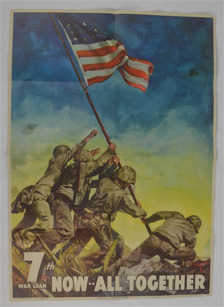 Vintage Original 1945 World War II 19x26 Iwo Jima Savings Bond Poster 2