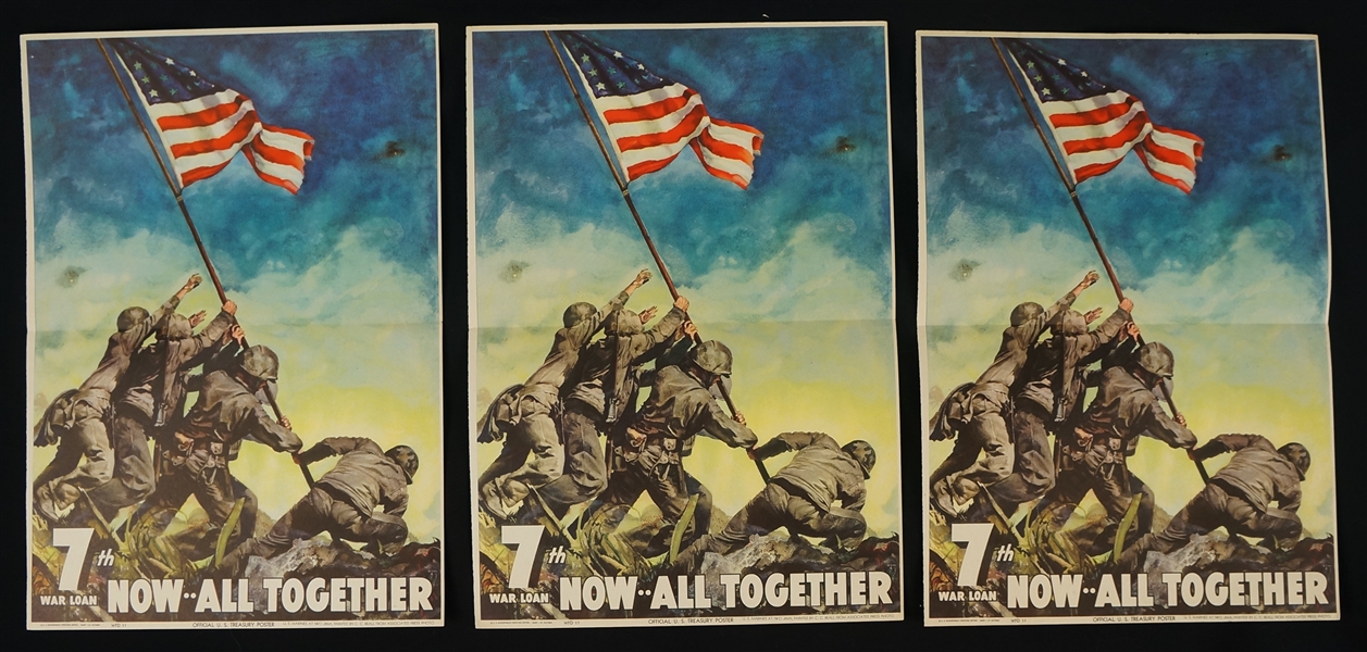 Lot of 3 Vintage Original 1945 World War II 9x13 Iwo Jima Savings Bond Posters