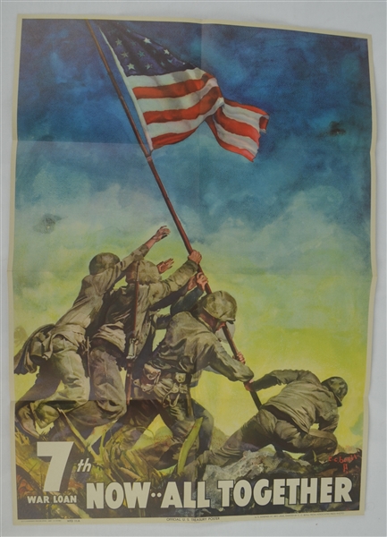 Vintage Original 1945 World War II 19x26 Iwo Jima Savings Bond Poster 1