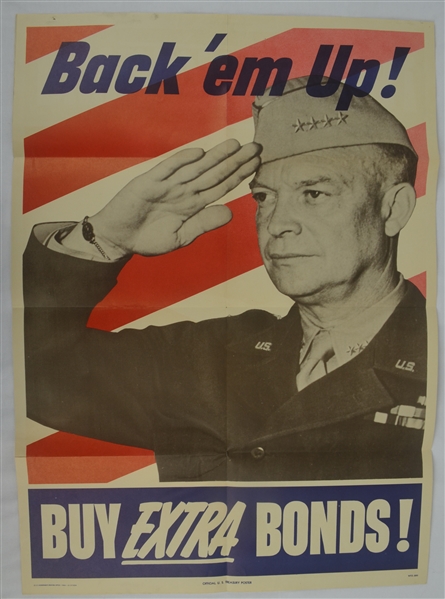 Vintage Original 1944 World War II 20x28 General Eisenhower Savings Bond Poster 1