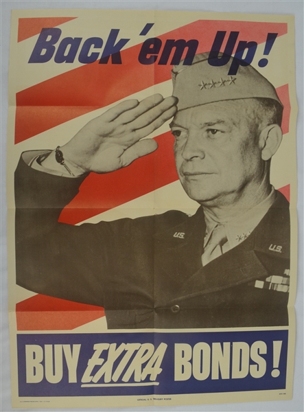 Vintage Original 1944 World War II 20x28 General Eisenhower Savings Bond Poster 2