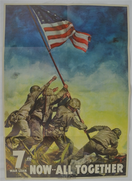 Vintage Original 1945 World War II 19x26 Iwo Jima Savings Bond Poster 3