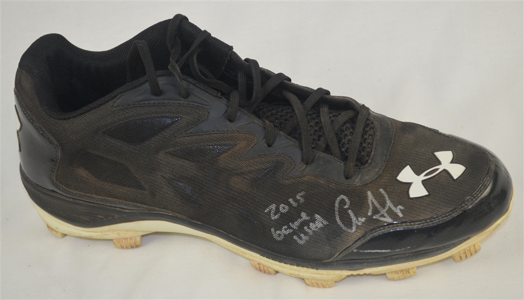 Aaron Judge Autographed NY Yankees Professional Model Cleat w/Heavy Use & 2015 Game Used Inscription