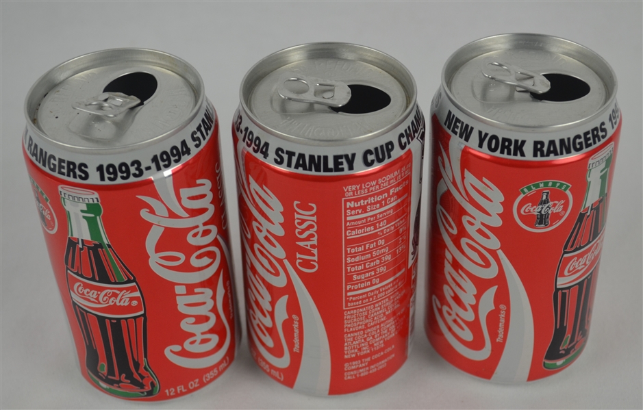 Collection of 3 NY Rangers 1993-94 Commemorative Coke Cans