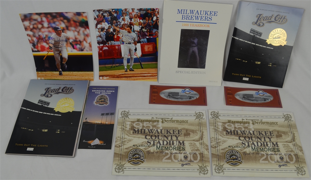 Paul Molitor Lot of 2 Autographed Photos & 1988 Brewers Yearbook