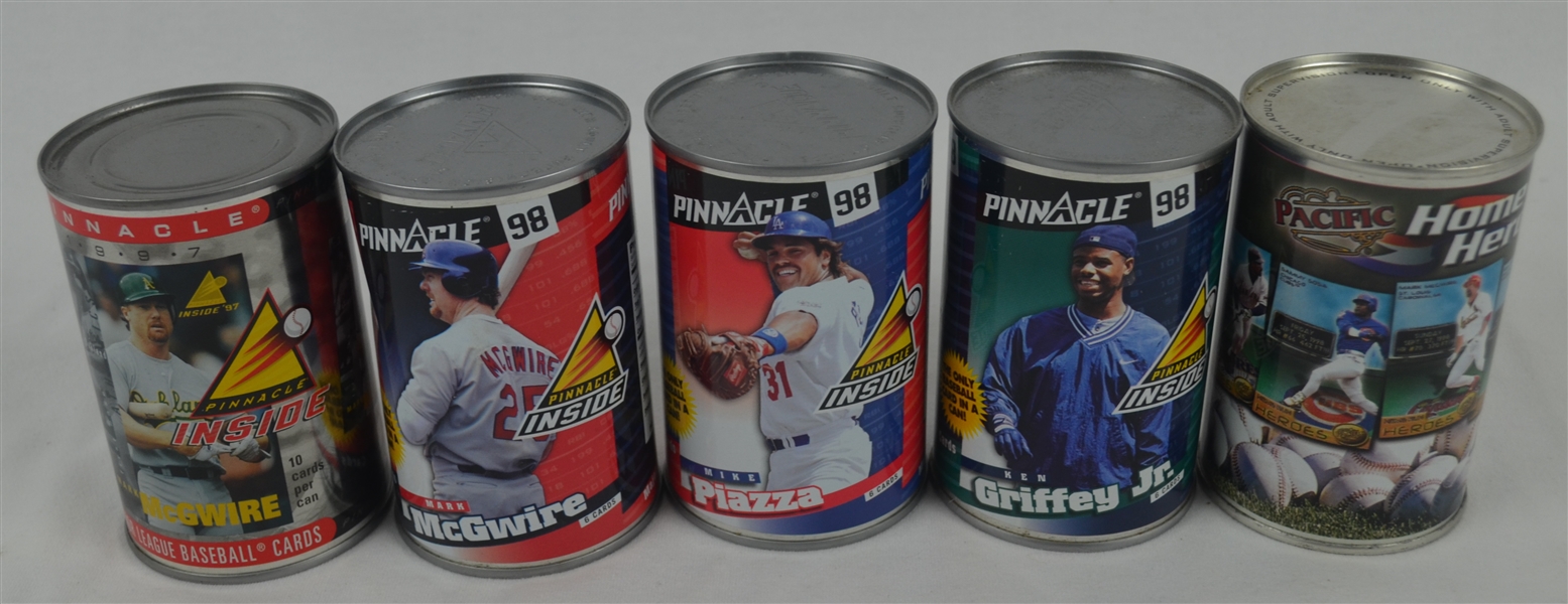 Collection of 5 Vintage Pinnacle Unopened Baseball Cans w/Ken Griffey Jr