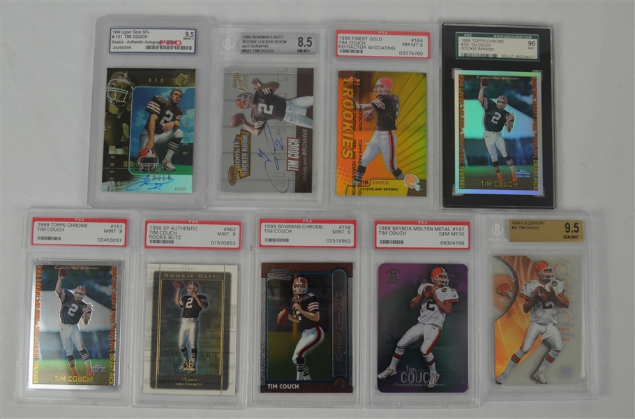Collection of 9 Tim Couch 1999 Graded Rookie Cards 