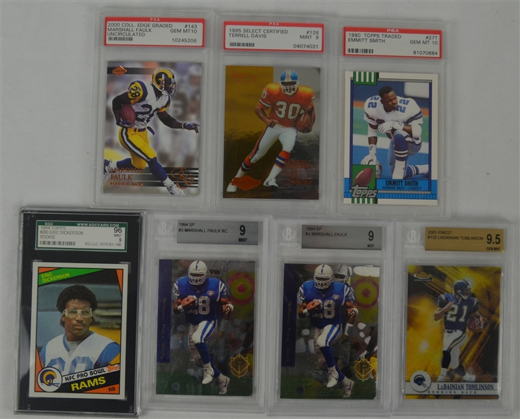 Collection of 7 Hall of Fame Running Back Graded Rookie Cards w/Smith & Dickerson