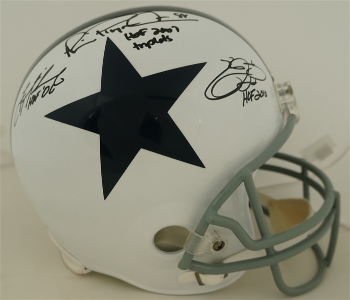 Troy Aikman Emmitt Smith & Michael Irvin Autographed & Inscribed Dallas Cowboys Helmet