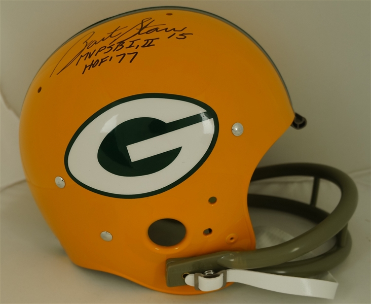 Bart Starr Autographed & Inscribed Green Bay Packers Full Size Suspension Helmet