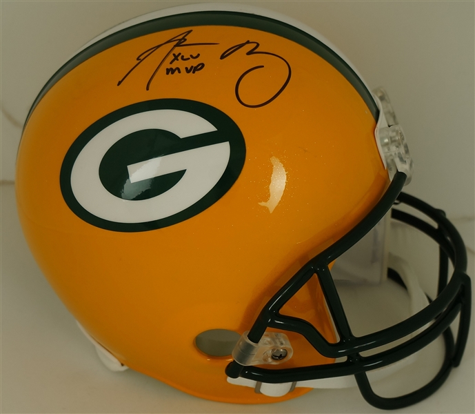 Aaron Rodgers Autographed & Inscribed Super Bowl XLV MVP Green Bay Packers Full Size Helmet