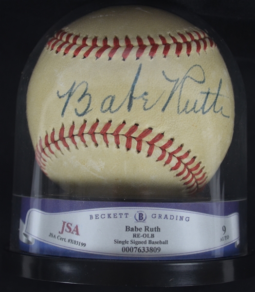 Babe Ruth Single Signed Baseball BGS 9 Mint 