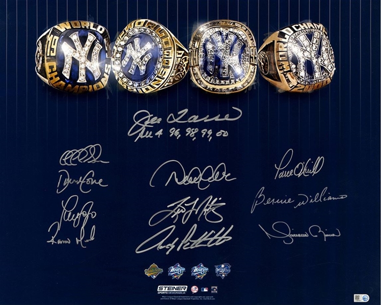 New York Yankees Dynasty 11 signature 4 World Series Rings 16x20 Photo 