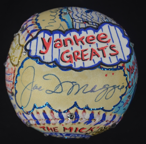Joe DiMaggio & Mickey Mantle Autographed Charles Fazzino Unique Hand Painted Baseball JSA & Fazzino LOA