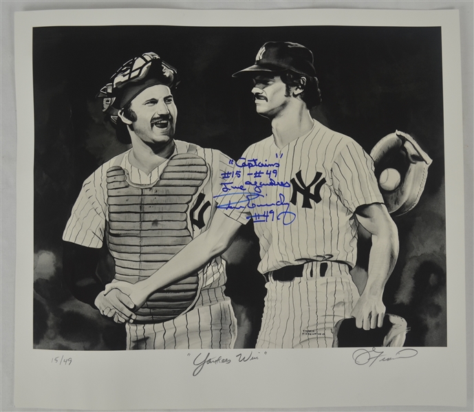 Thurman Munson & Ron Guidry Autographed Inscribed James Fiorentino Limited Edition Lithograph 