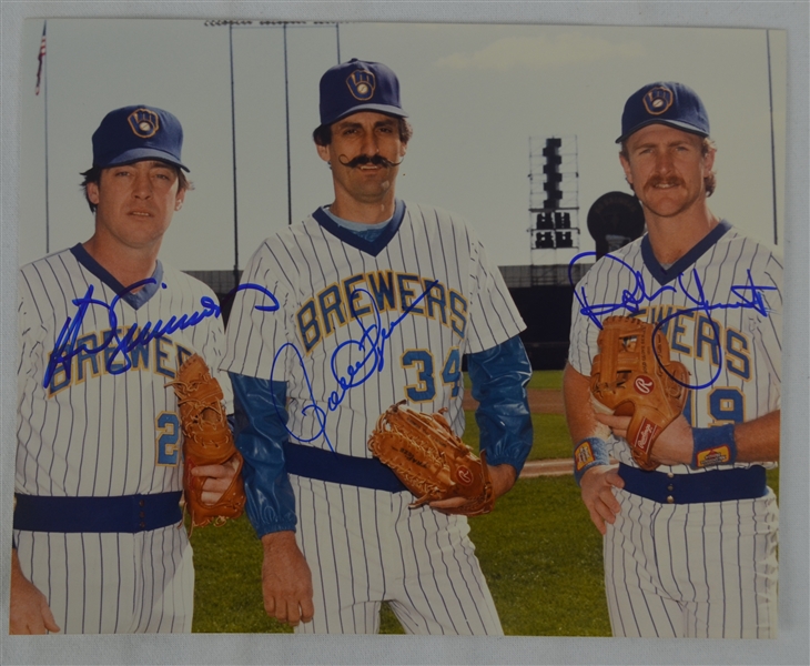 Ted Simmons Rollie Fingers and Robin Yount Autographed Photo